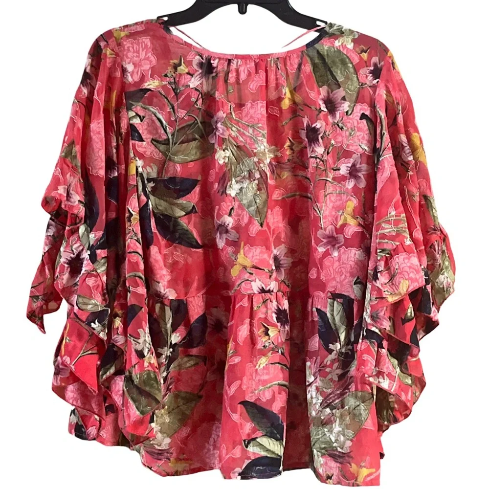 Cupio Pink Floral Tunic Top Blouse Size Medium - Picture 4 of 7